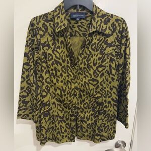 Jones New York Green Leopard Print Top, Medium